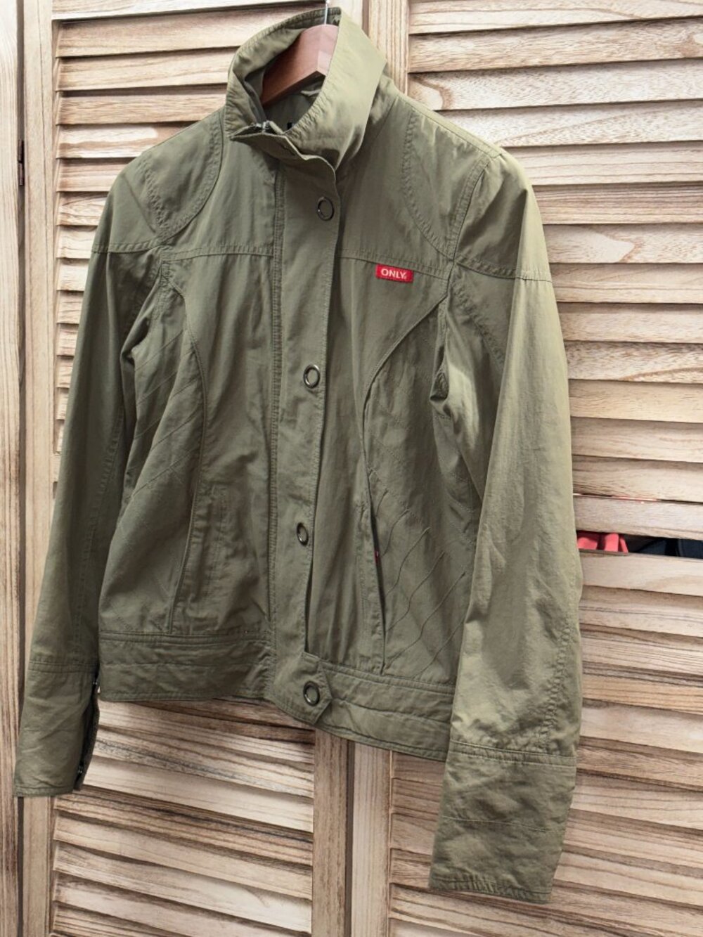 ONLY Army Green Cropped Bomber Utility Moto Jacket Large Snaps M